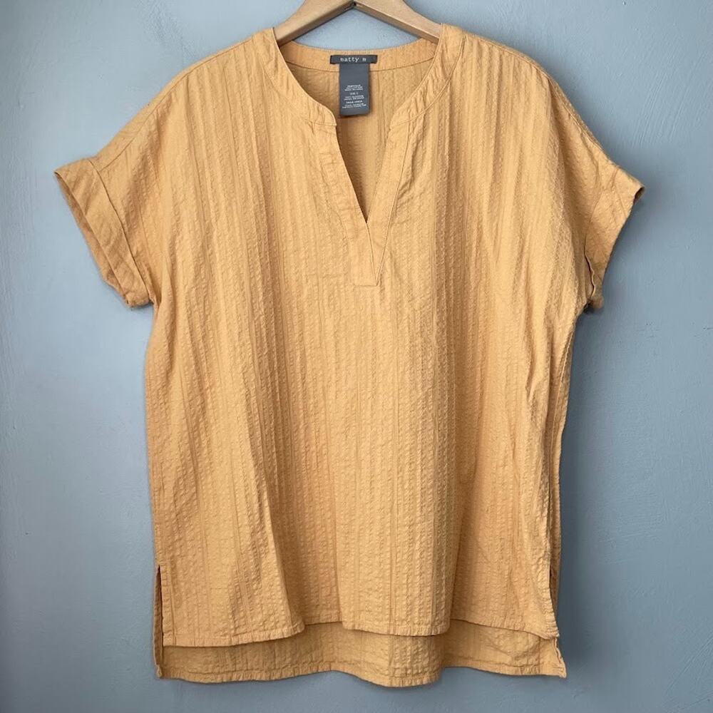 Matty M Oversized Small Textured Yellow Boxy Popover Top Minimalist Lagenlook